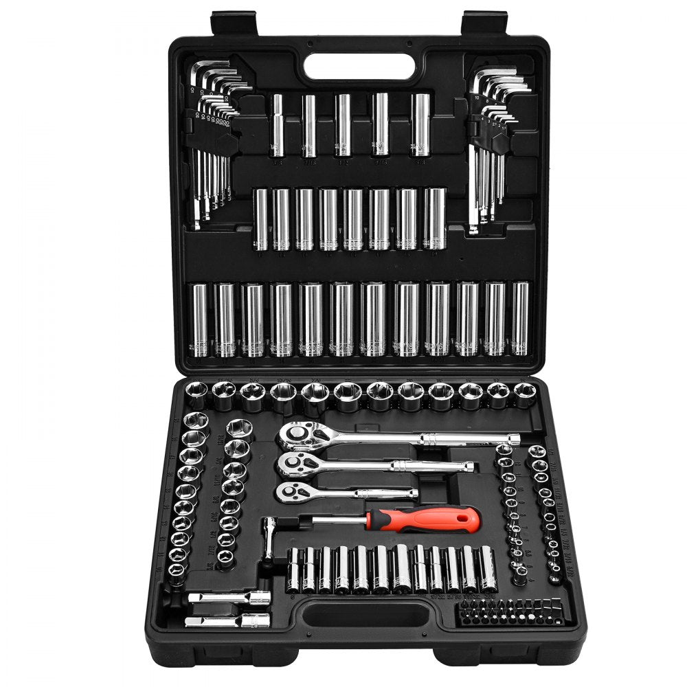 VEVOR Socket Set, 149 Pieces, 3/8 & 1/4 & 1/2 inch Drive Socket and Ratchet Set, SAE and Metric, Deep and Shallow