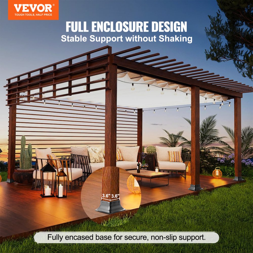 VEVOR 4x4 Post Base 20Pcs, Internal 3.6"x3.6" Heavy Duty Powder-Coated Steel Post Bracket Fit for Standard Wood Post