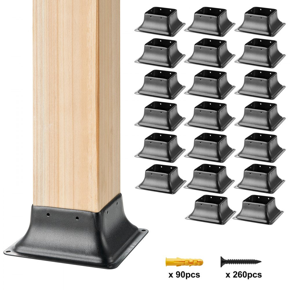 VEVOR 4x4 Post Base 20Pcs, Internal 3.6"x3.6" Heavy Duty Powder-Coated Steel Post Bracket Fit for Standard Wood Post