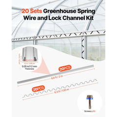 VEVOR Greenhouse Spring Wire and Lock Channel, 20 Packs 6.56 ft PVC-Coated Wiggle Wire & Aluminum Alloy Channel Bundle
