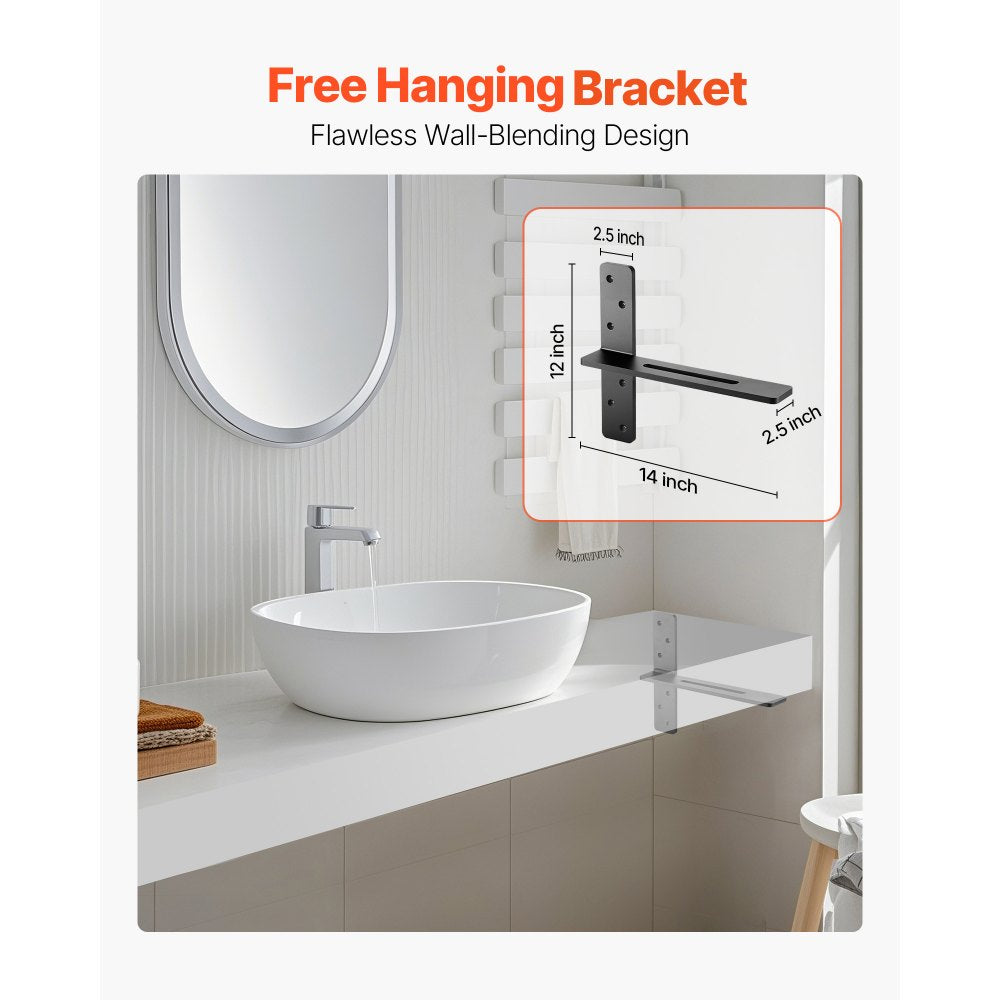 VEVOR T Shelf Brackets 2 Pcs, 200 lbs/90 kg Weight Capacity, 14x2.89x12 in / 355.6x73.5x304.8 mm, Solid Steel Heavy