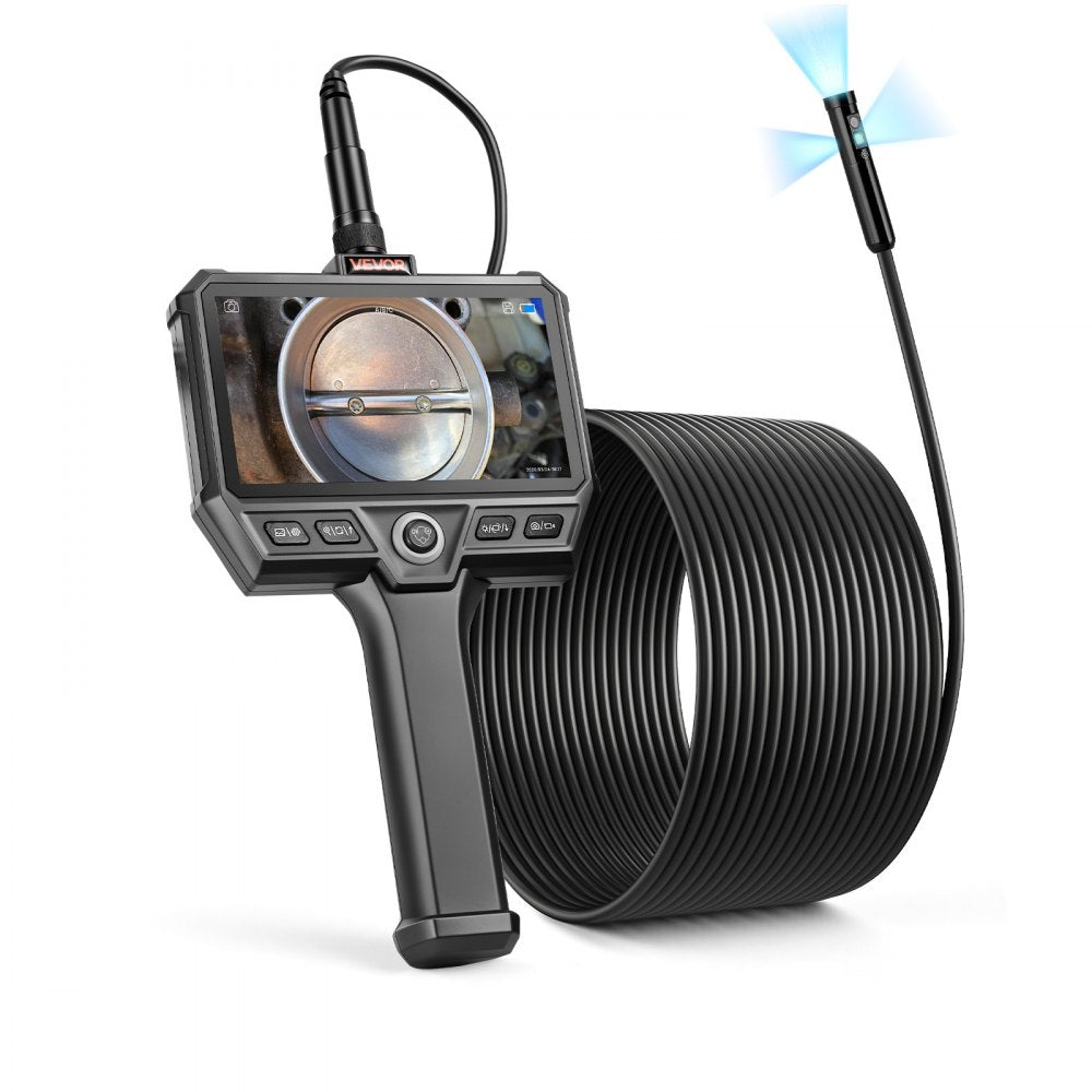 VEVOR Triple Lens Endoscope with 32.8FT Newly Ultra-Rigid Cable, Industrial Borescope with Light, 5" HD IPS Screen, 8 +