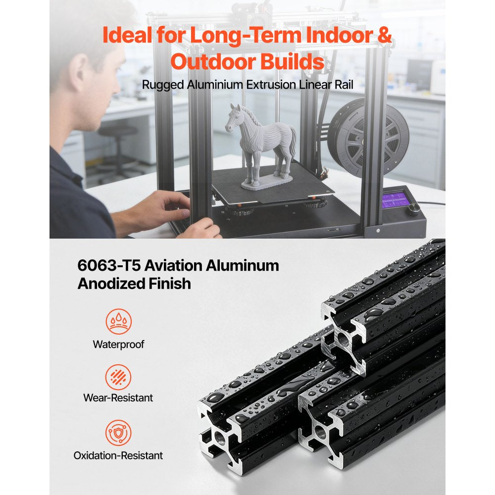 VEVOR 10PCS 2020 Aluminum Extrusion Profile, 48 Inch 1220 mm, T Slot European Standard Anodized Linear Rail