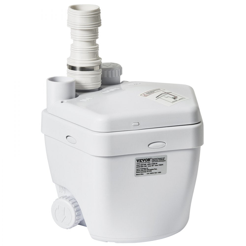 VEVOR Utility Sink Pump, 1/3 HP, 120-Volt, 1750 GPH Flow, 18 ft Head, Under-Sink Sump Pump System with Copper Wire