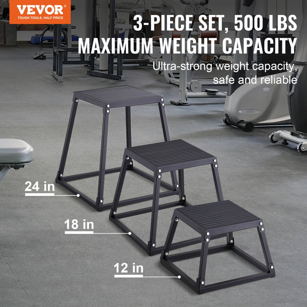 VEVOR Plyometric Jump Boxes, 12/18/24 Inch Plyo Box, Platform and Jumping Agility Box, Anti-Slip Fitness Exercise Step