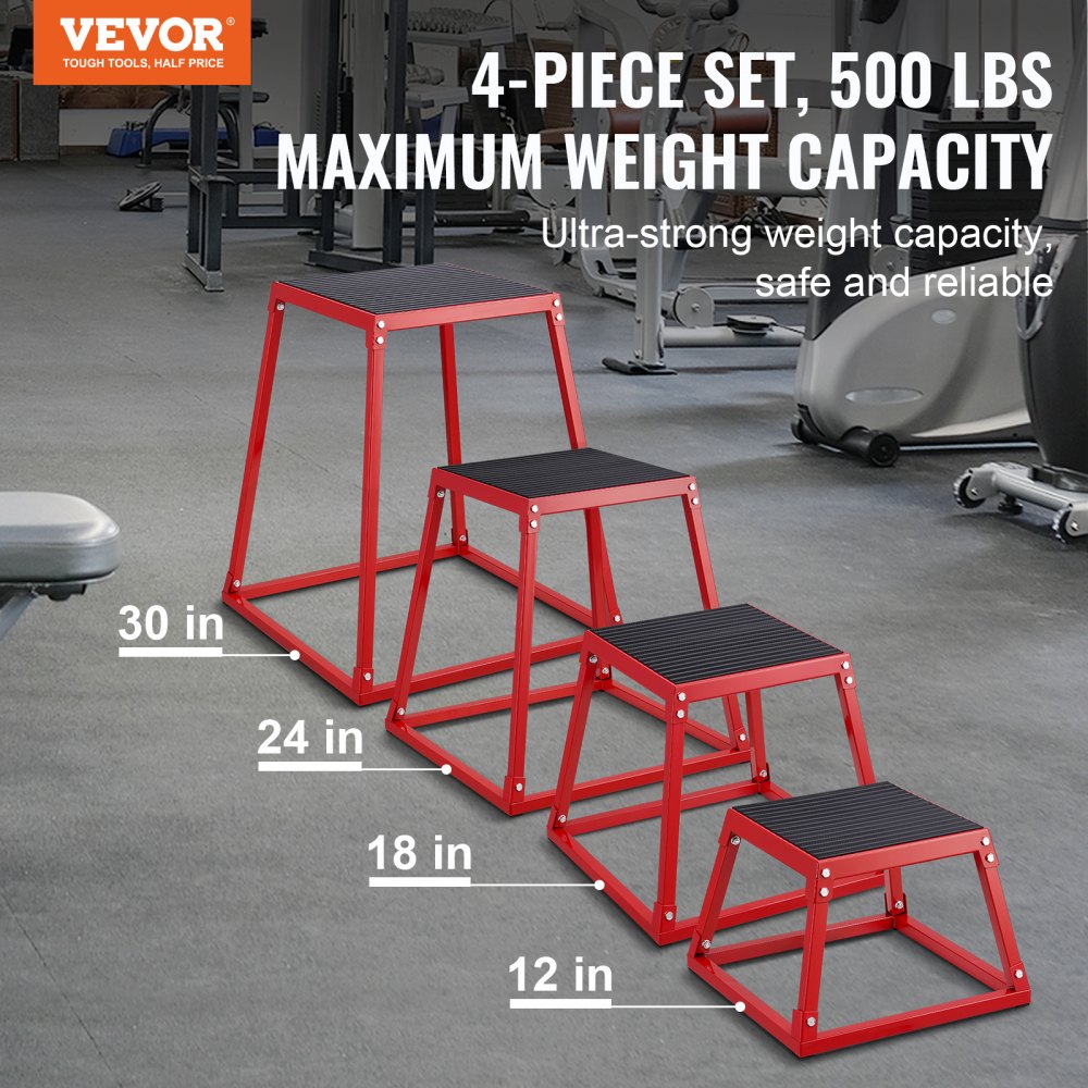 VEVOR Plyometric Jump Boxes, 12/18/24/30 Inch Plyo Box, Platform and Jumping Agility Box, Anti-Slip Fitness Exercise