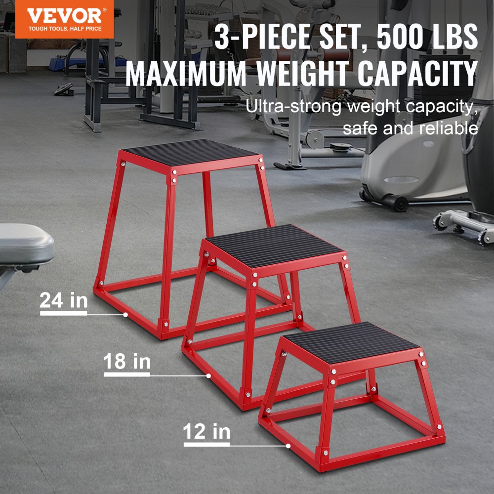 VEVOR Plyometric Jump Boxes, 12/18/24 Inch Plyo Box, Platform and Jumping Agility Box, Anti-Slip Fitness Exercise Step