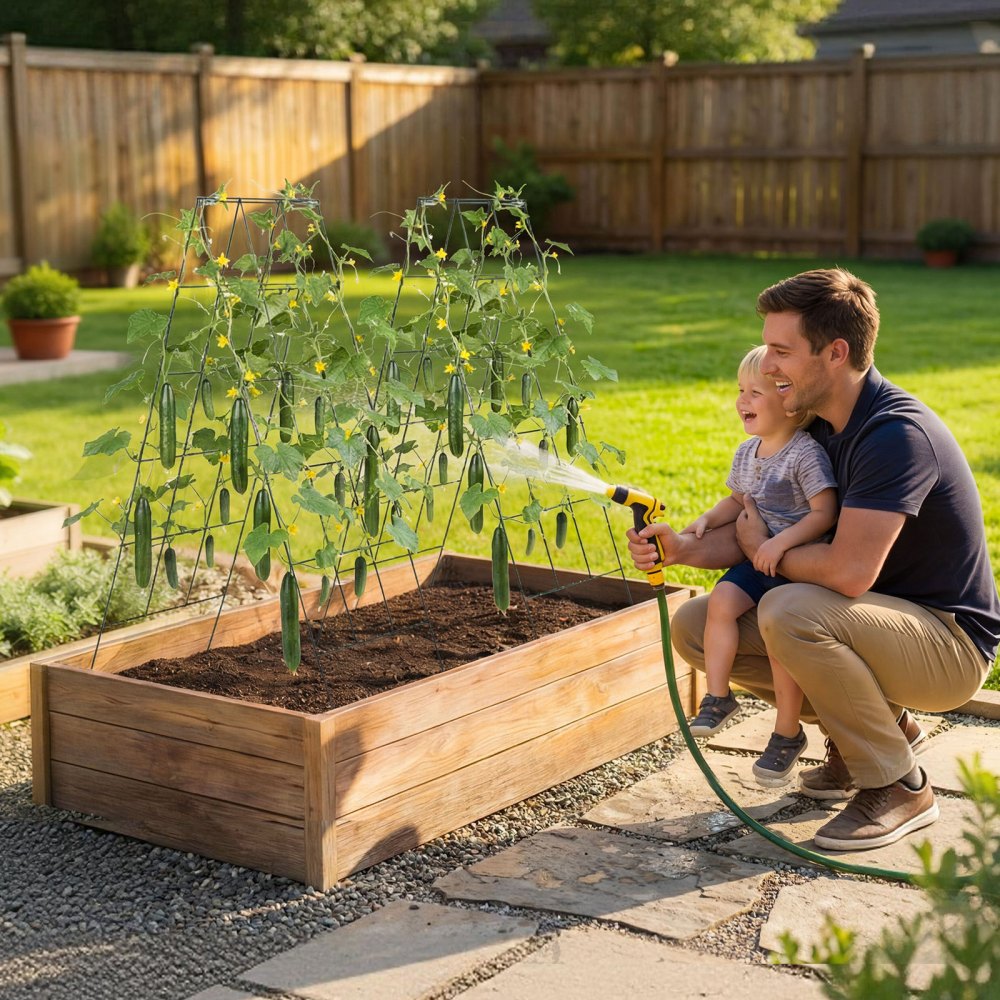 VEVOR Cucumber Trellis 4 Pack, A-Frame Garden Trellises for Raised Bed, Metal Rustproof Coating Plant Support for Vine