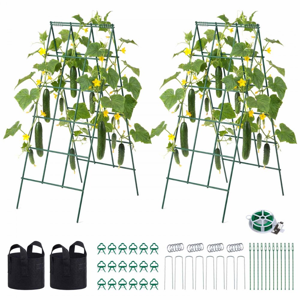VEVOR Cucumber Trellis 4 Pack, A-Frame Garden Trellises for Raised Bed, Metal Rustproof Coating Plant Support for Vine