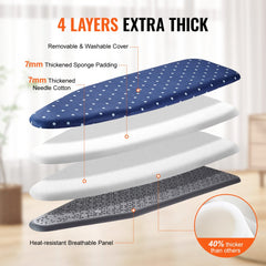 VEVOR Ironing Board with Bottom Storage Tray, Thickened 4 Layers Iron Board with Heat Resistant Cover and 100% Cotton