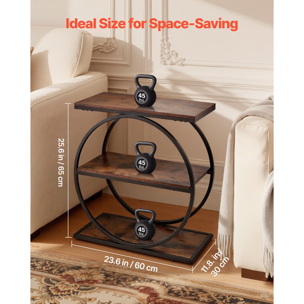 VEVOR End Table, 3-Tier Narrow Side Table with Open Storage Shelves, Modern Nightstand Bedside Desk with Round Metal