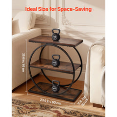 VEVOR End Table, 3-Tier Narrow Side Table with Open Storage Shelves, Modern Nightstand Bedside Desk with Round Metal