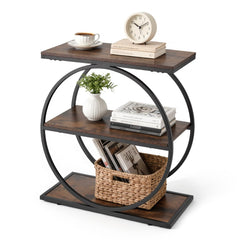 VEVOR End Table, 3-Tier Narrow Side Table with Open Storage Shelves, Modern Nightstand Bedside Desk with Round Metal