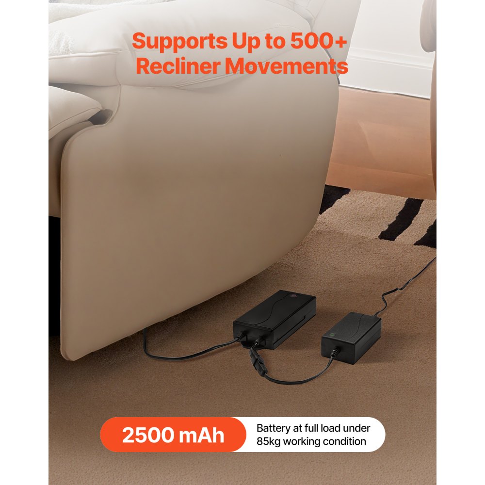 VEVOR Battery Pack for Reclining Furniture with Adapter, 2500 mAh Rechargeable Recliner Battery Pack with Universal