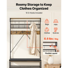 VEVOR Hall Tree, 72 in Coat Rack with Shoe Bench, 2-Tier Freestanding Shoe Rack Storage Organizer with Hooks, Hanging