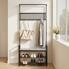 VEVOR Hall Tree, 72 in Coat Rack with Shoe Bench, Freestanding 2-Tier Shoe Rack Storage Organizer with Hooks, Hanging