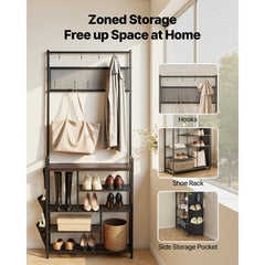 VEVOR Hall Tree, 70.9 in Coat Rack with Shoe Storage, Freestanding 4-Tier Shoe Rack Organizer with Hooks, Side Pocket