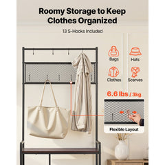 VEVOR Hall Tree, 70.9 in Coat Rack with Shoe Storage, Freestanding 4-Tier Shoe Rack Organizer with Hooks, Side Pocket