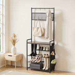 VEVOR Hall Tree, 70.9 in Coat Rack with Shoe Storage, Freestanding 4-Tier Shoe Rack Organizer with Hooks, Side Pocket