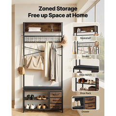 VEVOR Hall Tree, 70.9 in Coat Rack with Shoe Bench & 3 Drawers, 3-in-1 Freestanding Shoe Rack Storage Organizer with