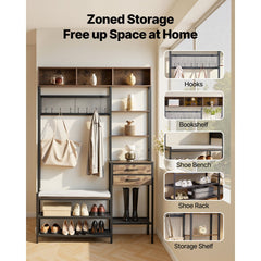 VEVOR Hall Tree, 70.9 in Coat Rack with Shoe Bench & 2 Drawers, 3-in-1 Freestanding Shoe Rack Storage Organizer with
