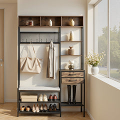 VEVOR Hall Tree, 70.9 in Coat Rack with Shoe Bench & 2 Drawers, 3-in-1 Freestanding Shoe Rack Storage Organizer with