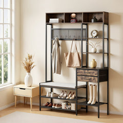 VEVOR Hall Tree, 70.9 in Coat Rack with Shoe Bench & 2 Drawers, 3-in-1 Freestanding Shoe Rack Storage Organizer with