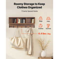 VEVOR Coat Rack with Shoe Bench, 3-in-1 Shoe Coat Rack Combo Set with Hooks and Bookshelf, Steel Frame Hall Tree