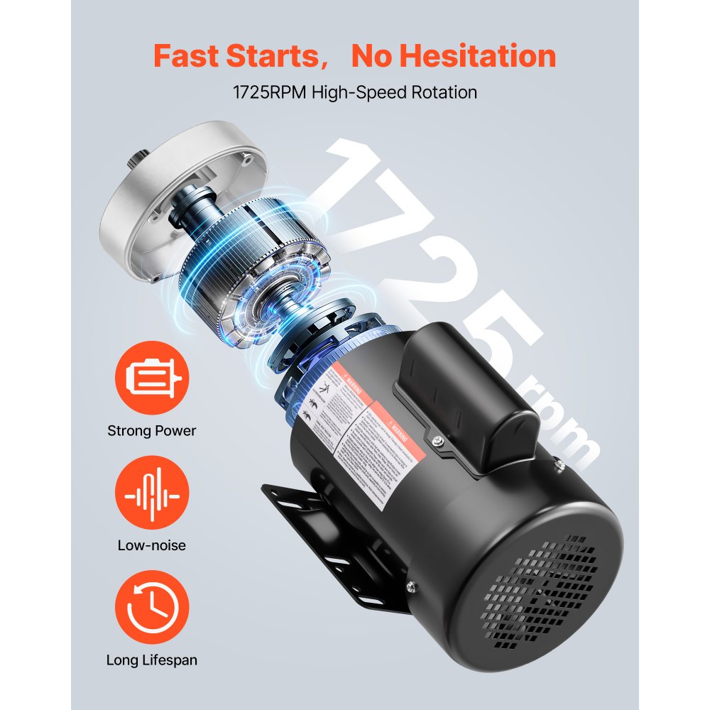 VEVOR 1 HP Electric Motor, 1725RPM Air Compressor Motor, CW/CCW Rotation, 5/8 inch Shaft Diameter, 1.88inch Shaft