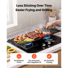 VEVOR Carbon Steel Griddle 20x10 in Flat Top Pre-Seasoned Plate Handle, for BBQ Eggs Burgers, Non-Stick, Portable