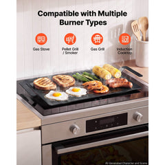 VEVOR Carbon Steel Griddle 20x10 in Flat Top Pre-Seasoned Plate Handle, for BBQ Eggs Burgers, Non-Stick, Portable