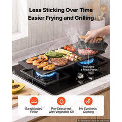 VEVOR Carbon Steel Griddle 17x9 in Flat Top Pre-Seasoned Plate Handle, for BBQ Eggs Burgers, Non-Stick, Portable
