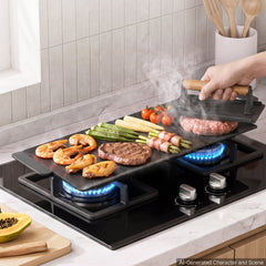 VEVOR Carbon Steel Griddle 17x9 in Flat Top Pre-Seasoned Plate Handle, for BBQ Eggs Burgers, Non-Stick, Portable