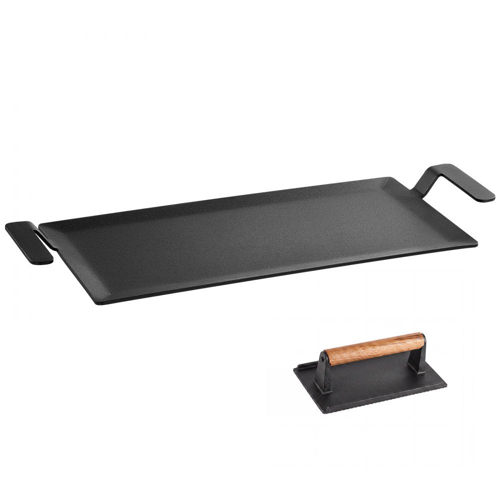 VEVOR Carbon Steel Griddle 17x9 in Flat Top Pre-Seasoned Plate Handle, for BBQ Eggs Burgers, Non-Stick, Portable