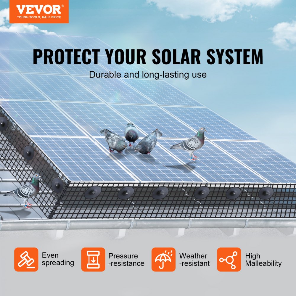 VEVOR 8 inch x 100ft Solar Panel Bird Guard, Critter Guard Roll Kit with 70pcs Aluminum Alloy Fasteners, Solar Panel