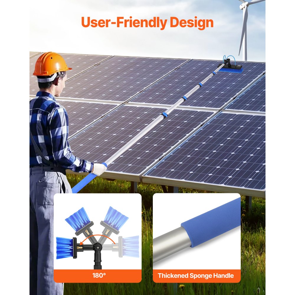 VEVOR Water Fed Pole Kit, 30FT Solar Panel Cleaning Pole with Extendable Handle, 180° Rotatable Brush Head & 65.6FT