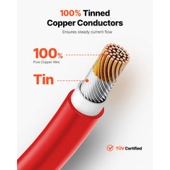 VEVOR 100FT Solar Panel Extension Cable 10AWG Waterproof PV 6mm² Cable Red - Single / Red