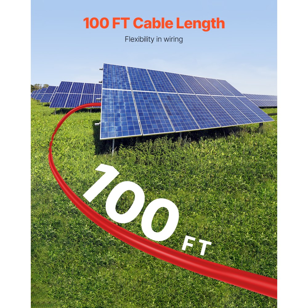 VEVOR 100FT Solar Panel Extension Cable 10AWG Waterproof PV 6mm² Cable Red - Single / Red