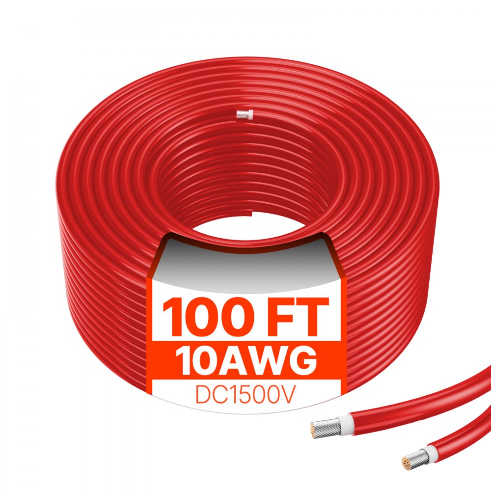 VEVOR 100FT Solar Panel Extension Cable 10AWG Waterproof PV 6mm² Cable Red - Single / Red