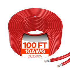 VEVOR 100FT Solar Panel Extension Cable 10AWG Waterproof PV 6mm² Cable Red - Single / Red