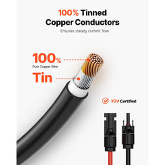 VEVOR 30FT Solar Panel Extension Cable, 10AWG Solar Extension Cable Wire with Female & Male Waterproof Connectors, 6mm²