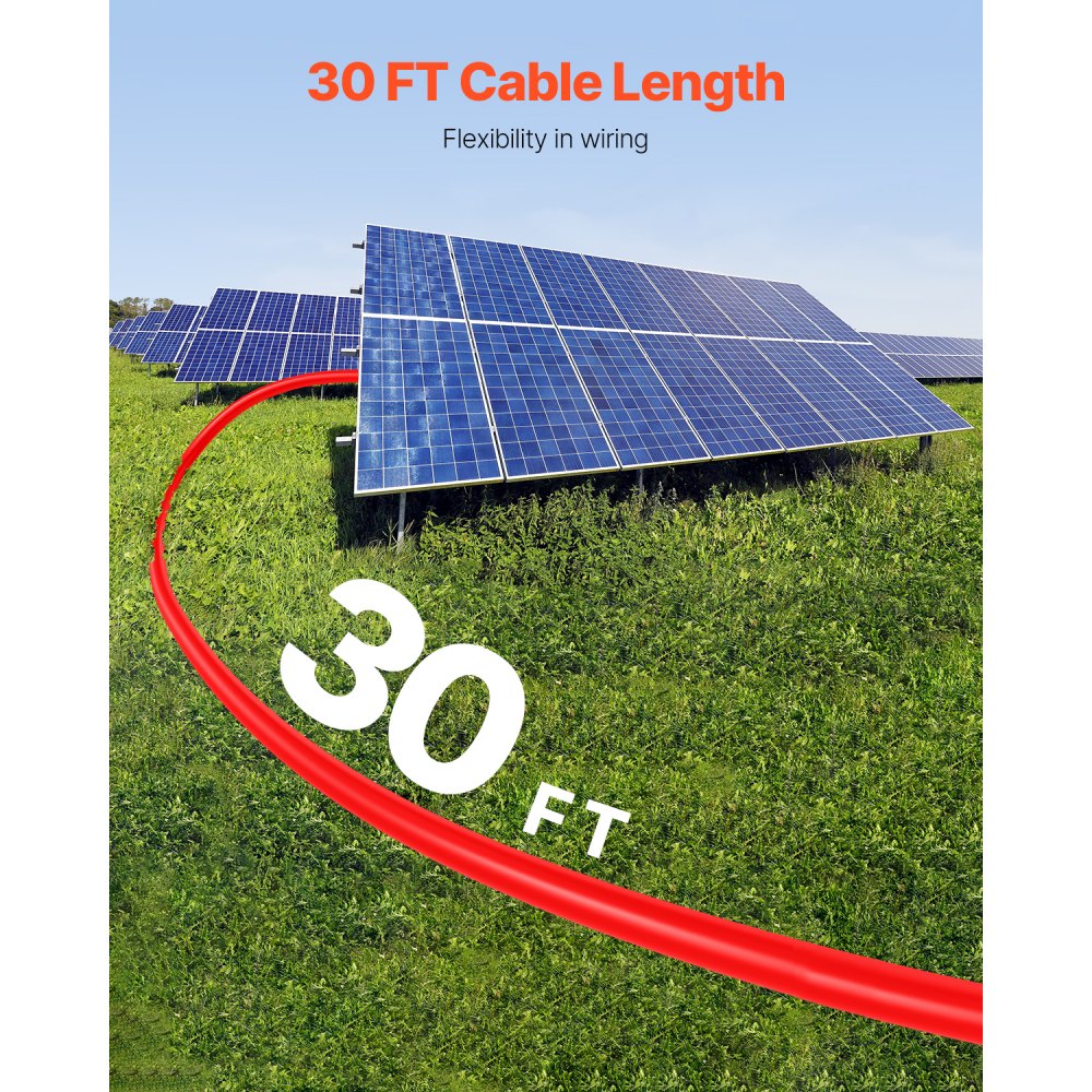 VEVOR 30FT Solar Panel Extension Cable, 10AWG Solar Extension Cable Wire with Female & Male Waterproof Connectors, 6mm²
