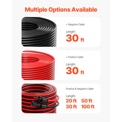 VEVOR 30FT Solar Panel Extension Cable, 10AWG Solar Extension Cable Wire with Female & Male Waterproof Connectors, 6mm²
