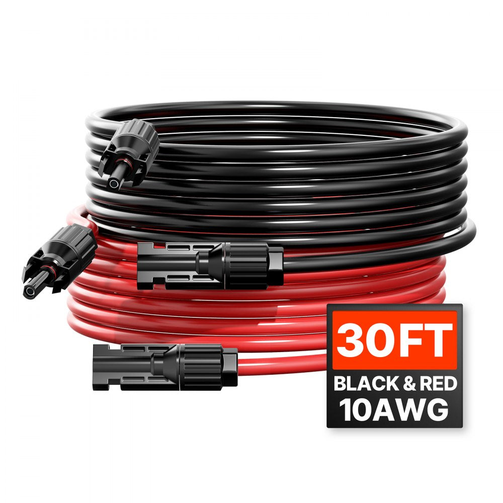 VEVOR 30FT Solar Panel Extension Cable, 10AWG Solar Extension Cable Wire with Female & Male Waterproof Connectors, 6mm²