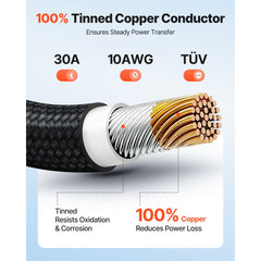 VEVOR 50FT Solar Panel Extension Cable, 10 AWG, Solar Panel Wire with Flame Retardant Protective Sleeving, Female and