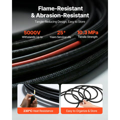 VEVOR 50FT Solar Panel Extension Cable, 10 AWG, Solar Panel Wire with Flame Retardant Protective Sleeving, Female and