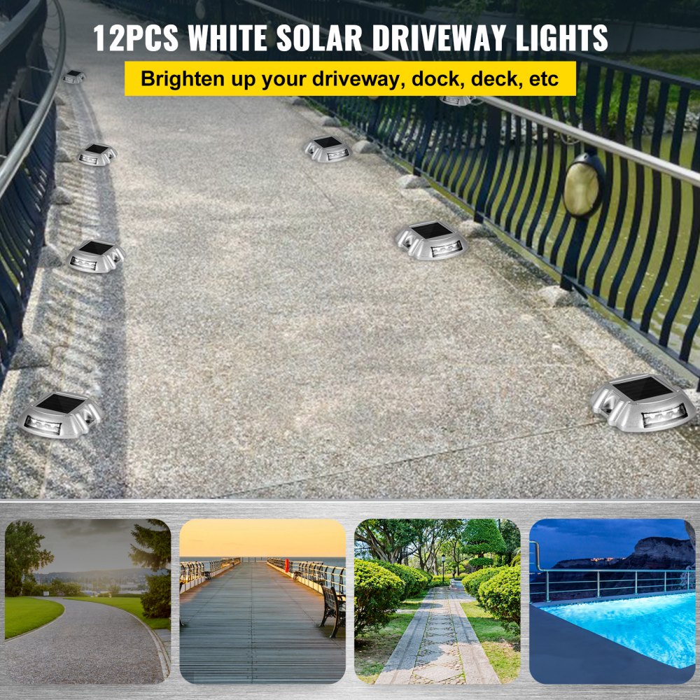 VEVOR Solar Pathway Lights, 12-Pack, White, Includes Screws, Weatherproof Outdoor Deck Lights, 6 LED, Ideal for Garden