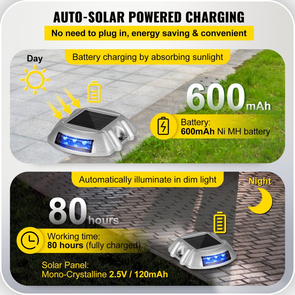 VEVOR Driveway Lights 16-Pack, Solar Driveway Lights with Switch Button, Solar Deck Lights Waterproof, Wireless Dock
