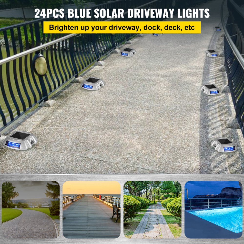 VEVOR Driveway Lights 24-Pack, Solar Driveway Lights with Switch Button, Solar Deck Lights Waterproof, Wireless Dock