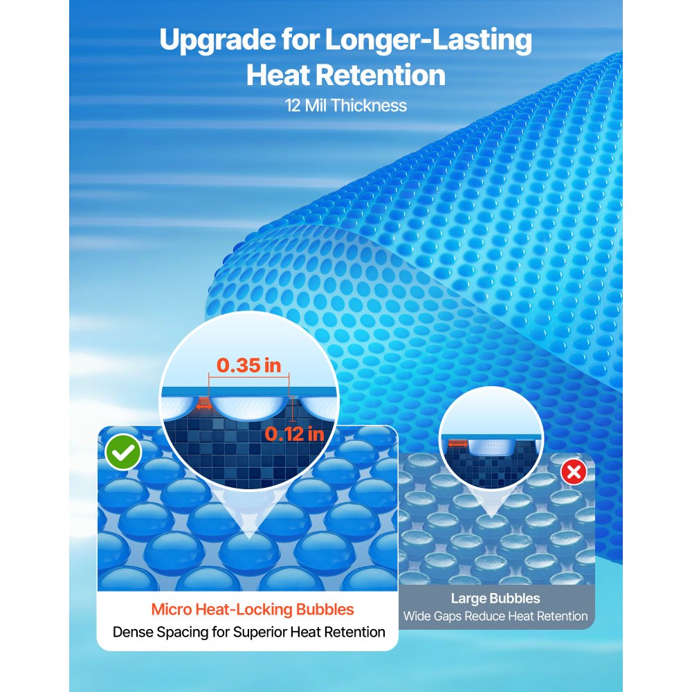 VEVOR Solar Pool Cover, 18 ft Round Pool Bubble Cover, 12 Mil Pools Solar Blanket with Bubble & PE Material, Daytime